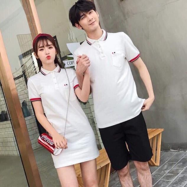 Đồ đôi nam nữ váy form suông và áo thun nam viền POLO