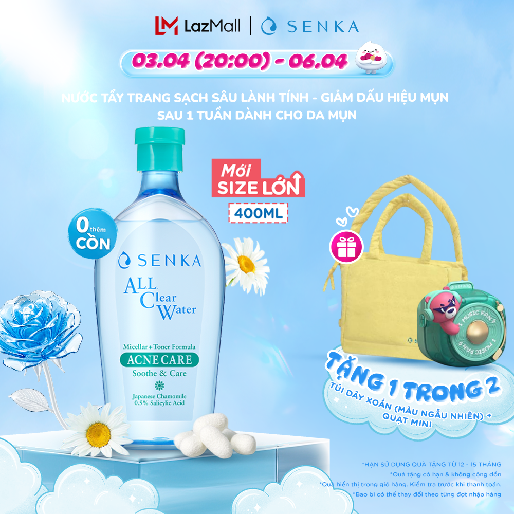 Nước tẩy trang micellar dành cho da mụn SENKA A.L.L. CLEAR WATER MICELLAR + TONER FORMULA ACNE CARE 400ML