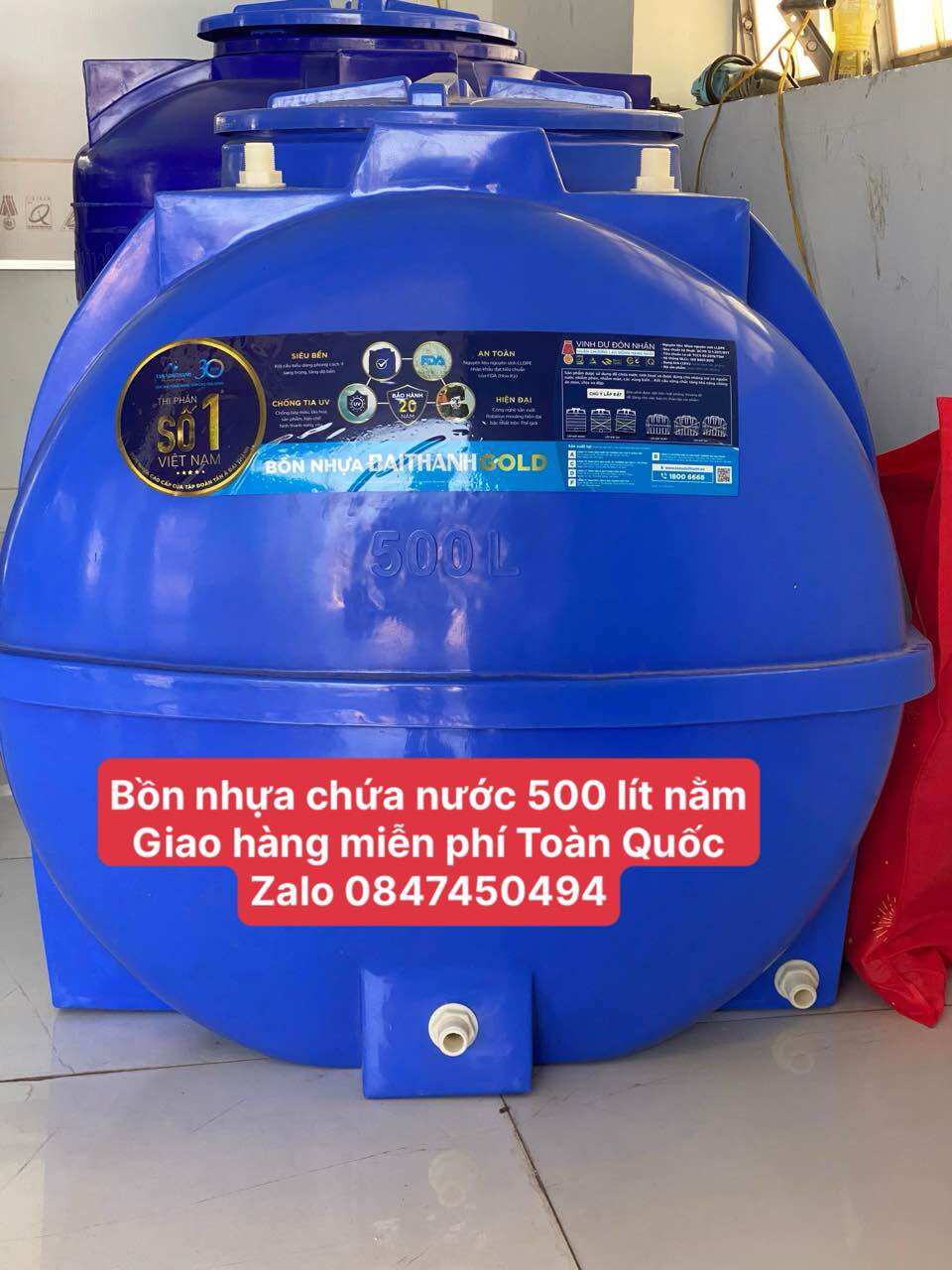 Bồn chứa nước ngang 500 lít 0,5m3 nhựa tadt bảo hành 25 năm giao hàng miễn phí Toàn Quốc