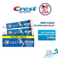 Hộp 2 Kem Đánh Răng CREST Nhập Khẩu Mỹ Làm Sạch Sâu Răng Trắng Sáng Complete Whitening + Deep Clean Tuýp 2x153g