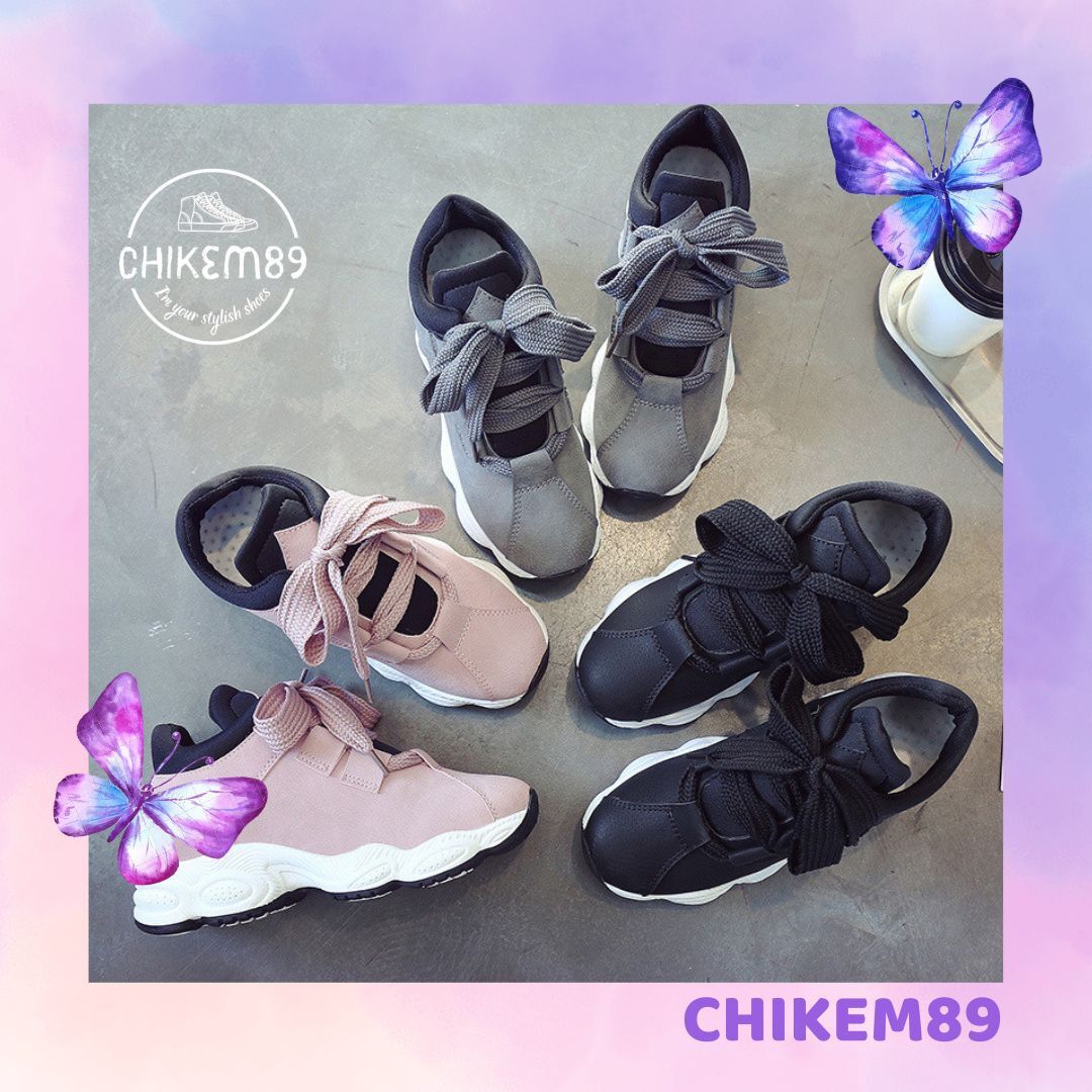 Giày thể thao sneaker nữ da lộn kute siêu xinh độn đế, tăng chiều cao