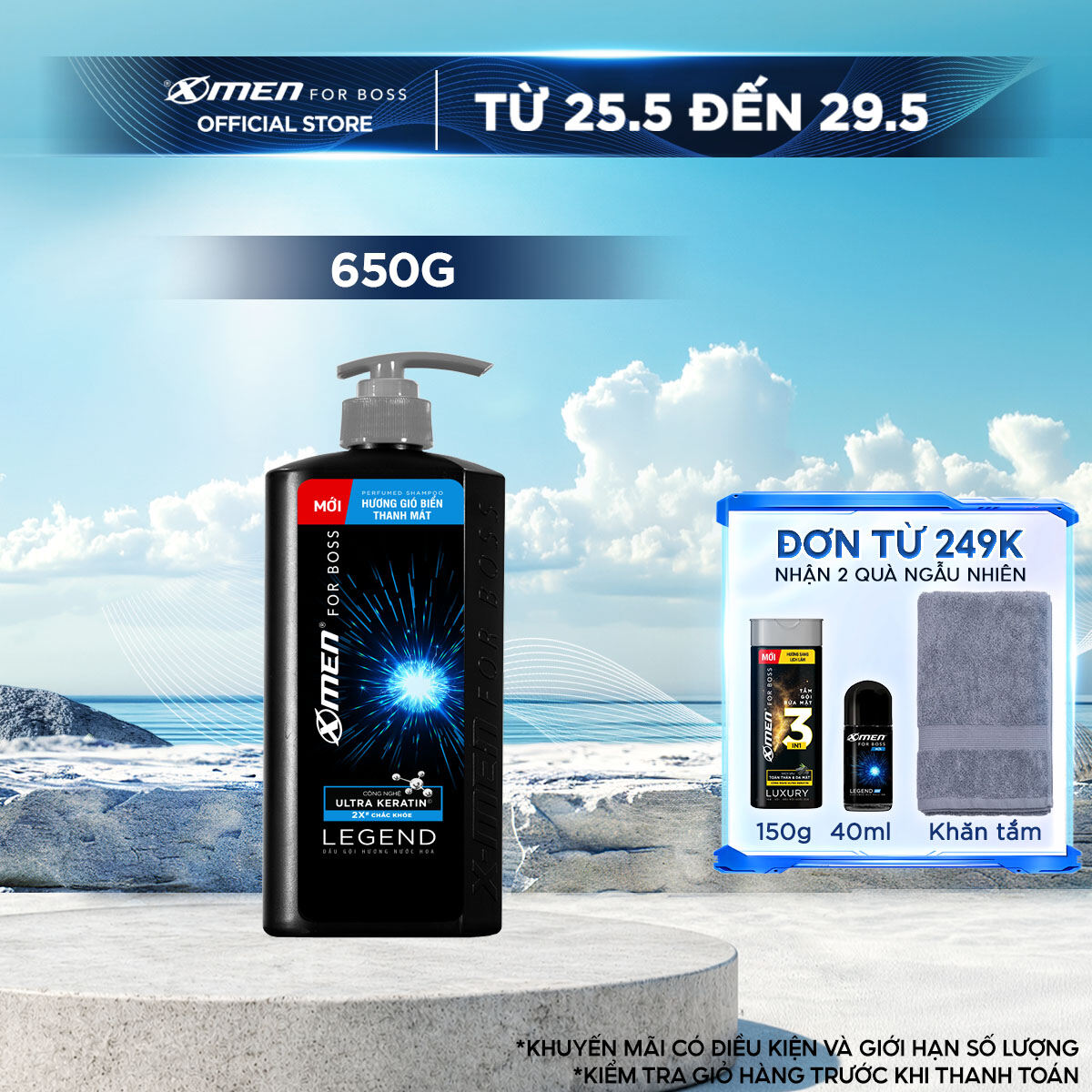 [MỚI] Dầu gội X-Men for Boss hương gió biển thanh mát Legend với Ultra Keratin© 650g