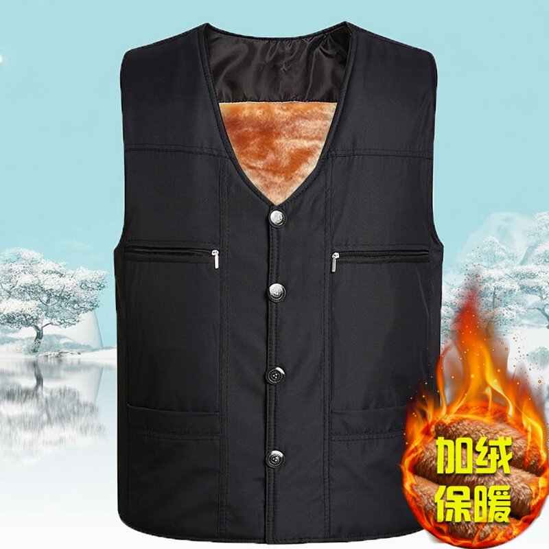 Áo Vest Dày Lót Lông Cừu Thu Đông Dành Cho Nam Trung Niên Chất Liệu Cotton Ấm Áp Với Phong Cách Cài Nút Cổ Chữ V Dành Cho Phong Cách Doanh Nhân