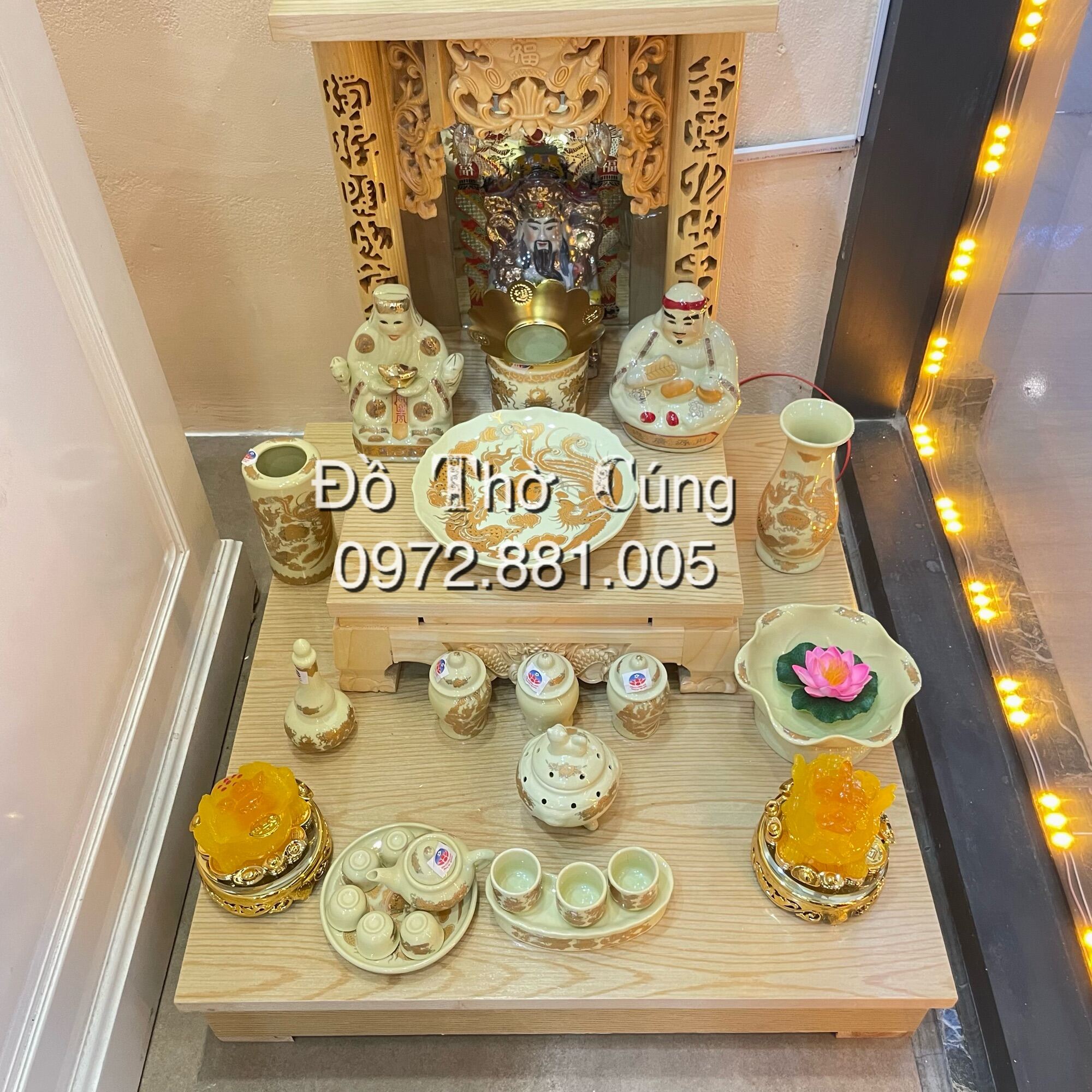 Bộ Đồ Thờ Thần Tài màu vàng ngà