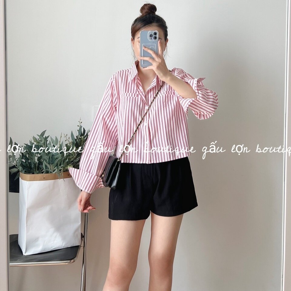 áo sơ mi kẻ sọc dáng ngắn hàn quốc
