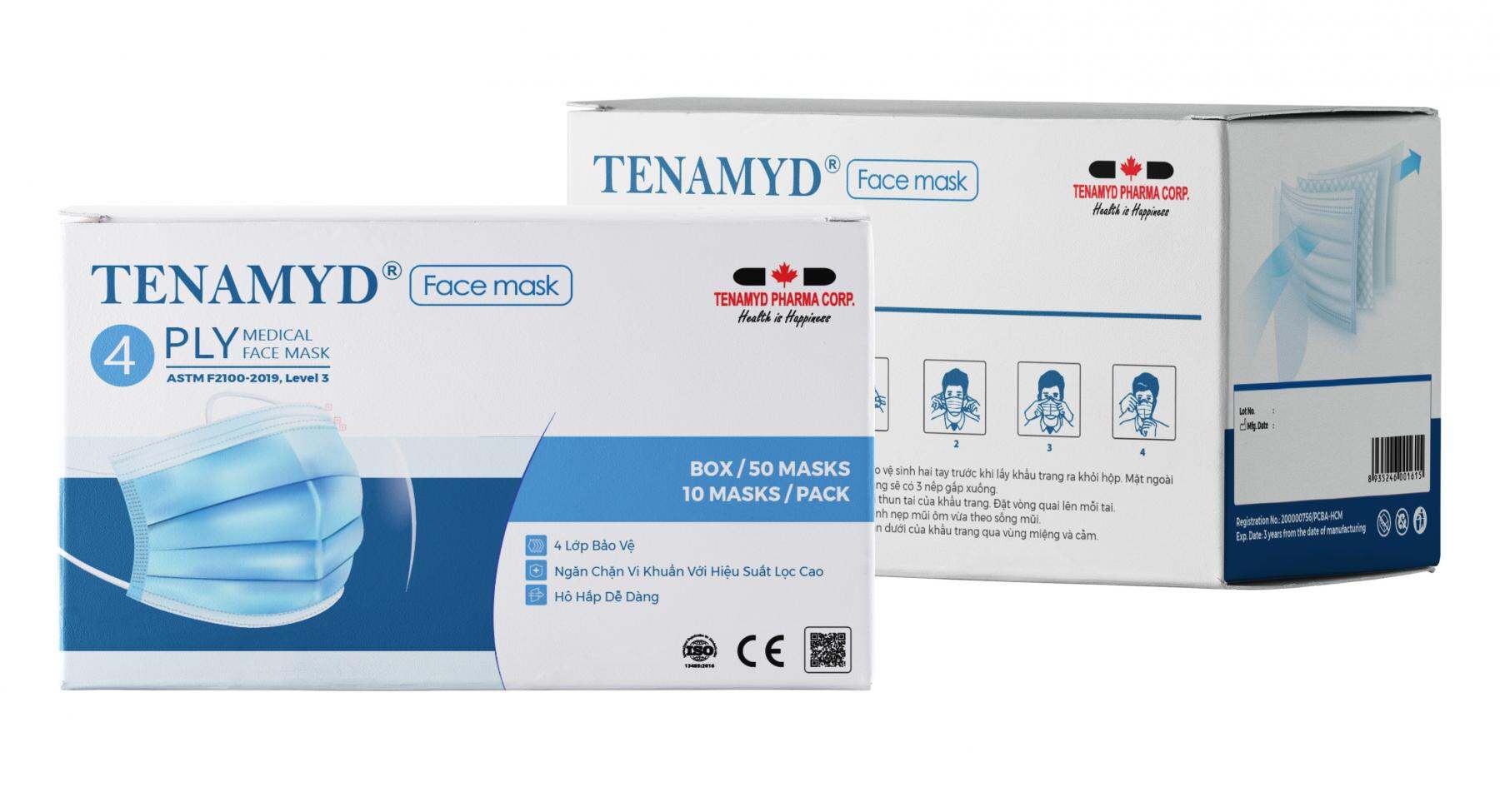 [Hộp 50 cái 4 lớp] TENAMYD ® Face Mask Khẩu Trang Y Tế 4-Lớp