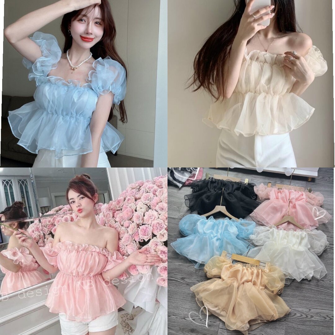 Áo Trễ Vai Nhún Voan Tiểu Thư