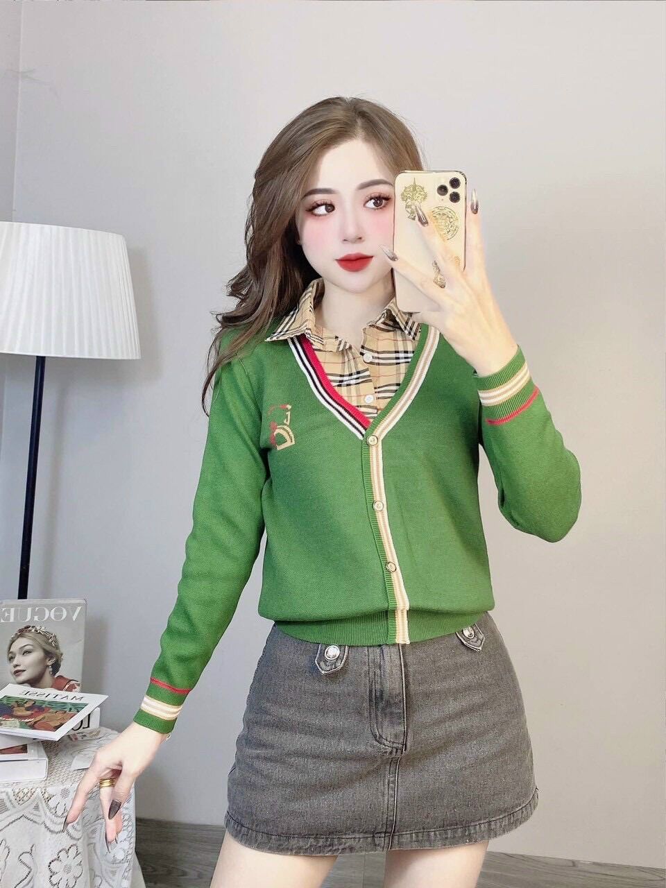 Áo len mix cổ sơ mi siêu xinh