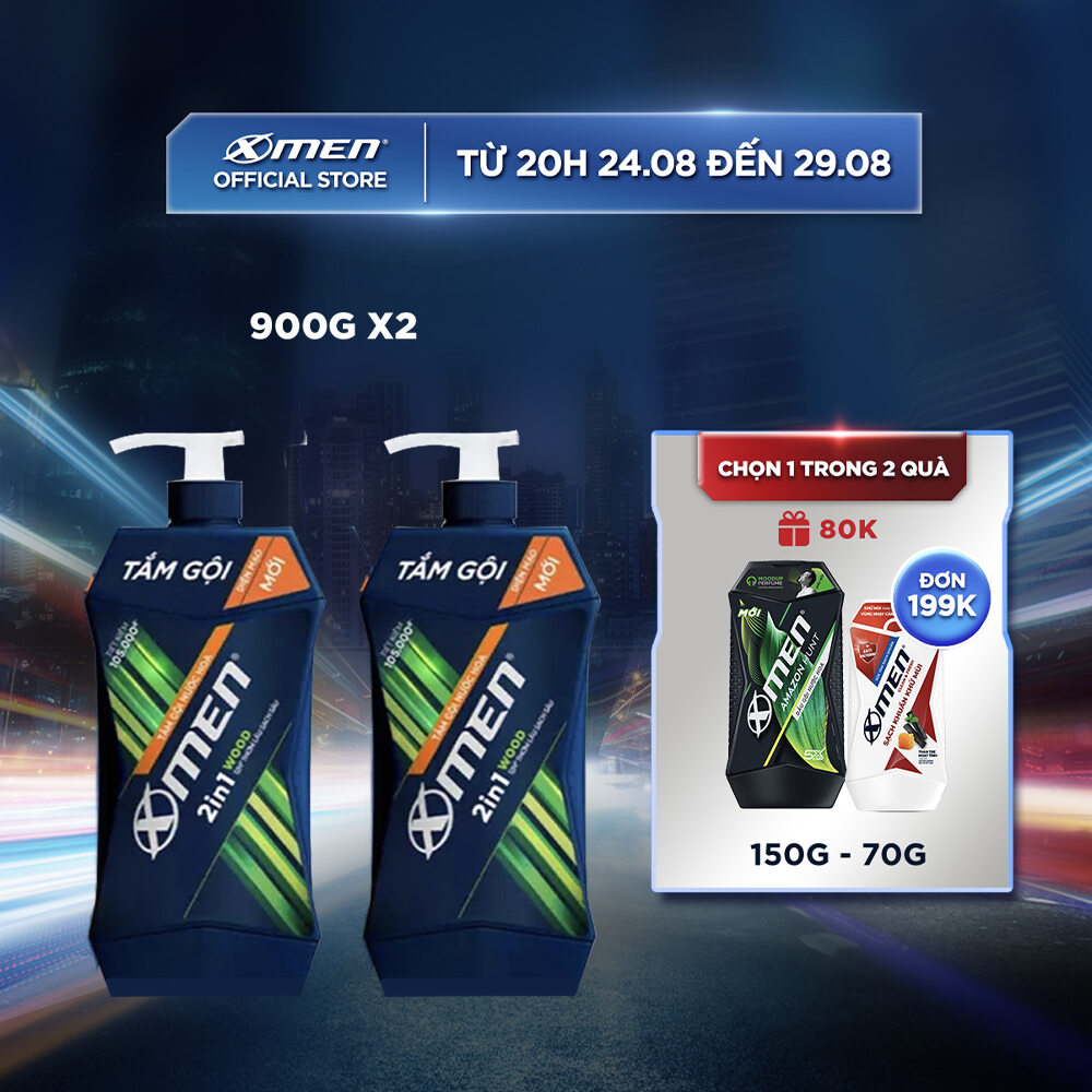 Combo 2 Tắm Gội Xmen Wood 2in1 900g/chai