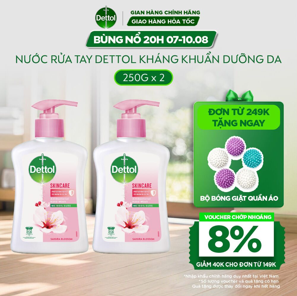 Combo 2 nước rửa tay Dettol kháng khuẩn dưỡng da, hương hoa anh đào - Chai 250g