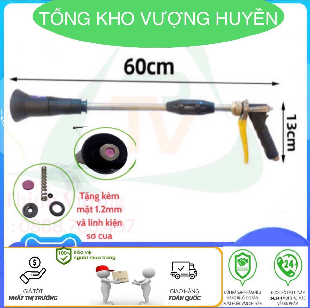 Súng phun thuốc trừ sâu 60 cm loa kèn mặt sứ cao cấp tưới cây rửa xe phun xịt - xịt rửa áp lực cao