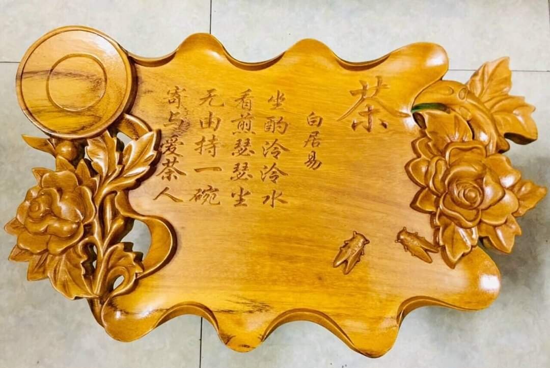 KHAY TRÀ HOA HỒNG GỖ GỤ 35x35cm