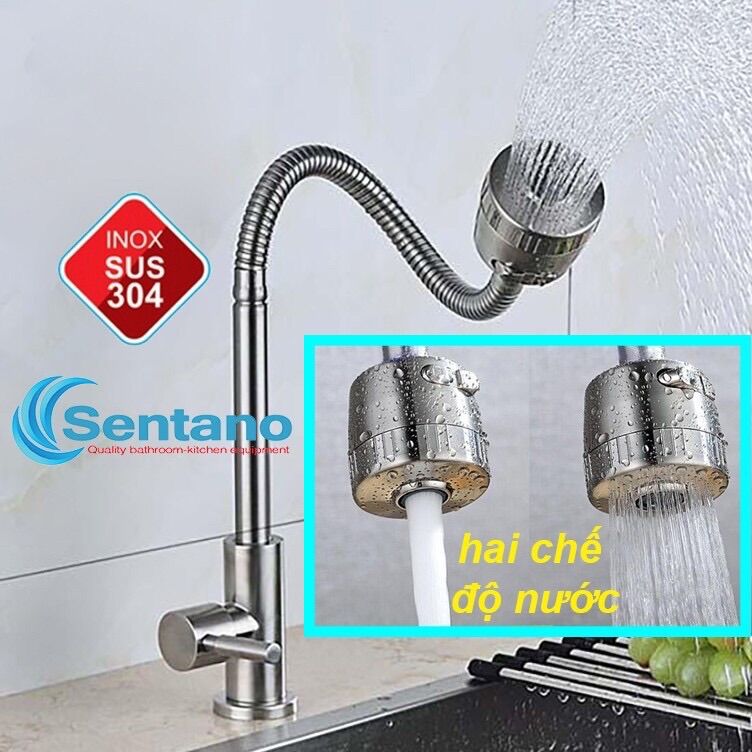 🚿Vòi rửa chén Thân mềm Inox 304 Gắn chậu cần mềm-Bát sen 1 đường nước