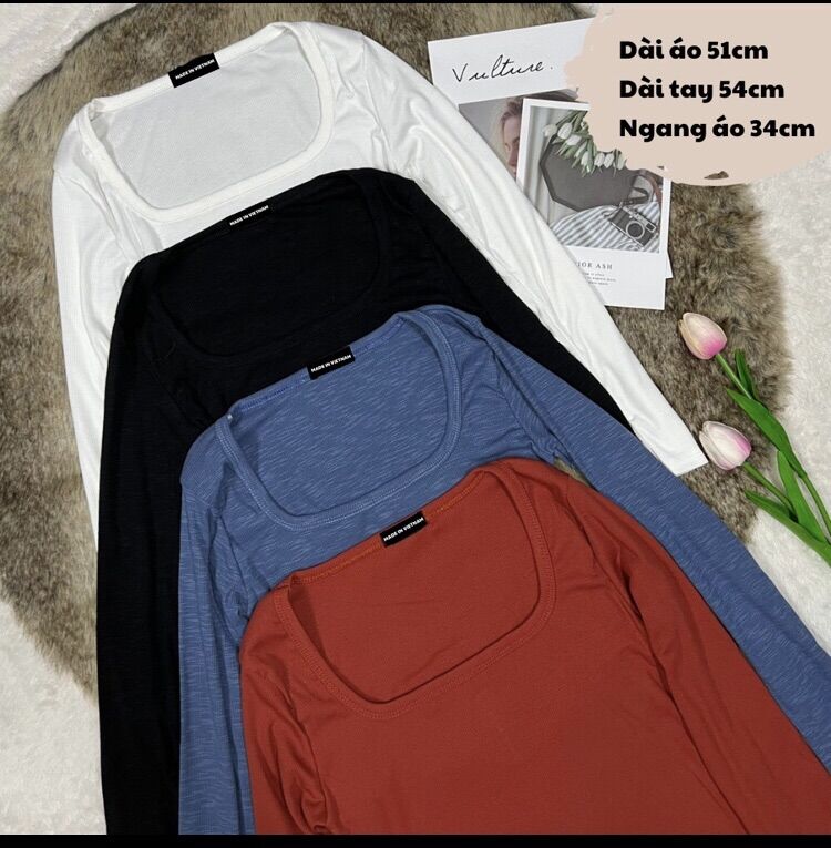Áo cổ vuông dài tay thun gân ôm dáng