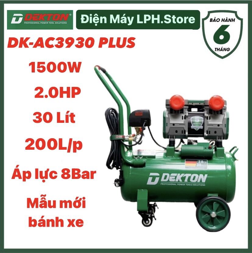 Máy nén khí không dầu 30l 2hp dekton dk-ac3930plus.lên hơi nhanh.bh chính hãng dekton 6t