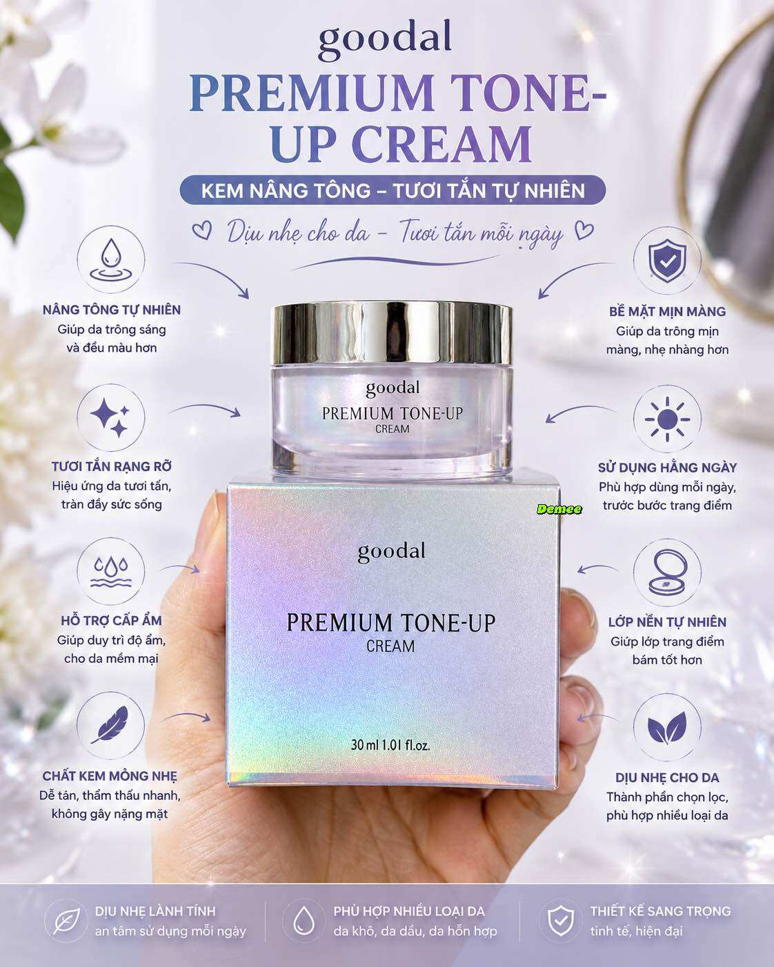 Kem Dưỡng Nâng Tone Da Goodal Premium Tone-Up Cream 30ml – Kem Trang Điểm Tự Nhiên Giúp Da Tươi Sáng, Mịn Màng