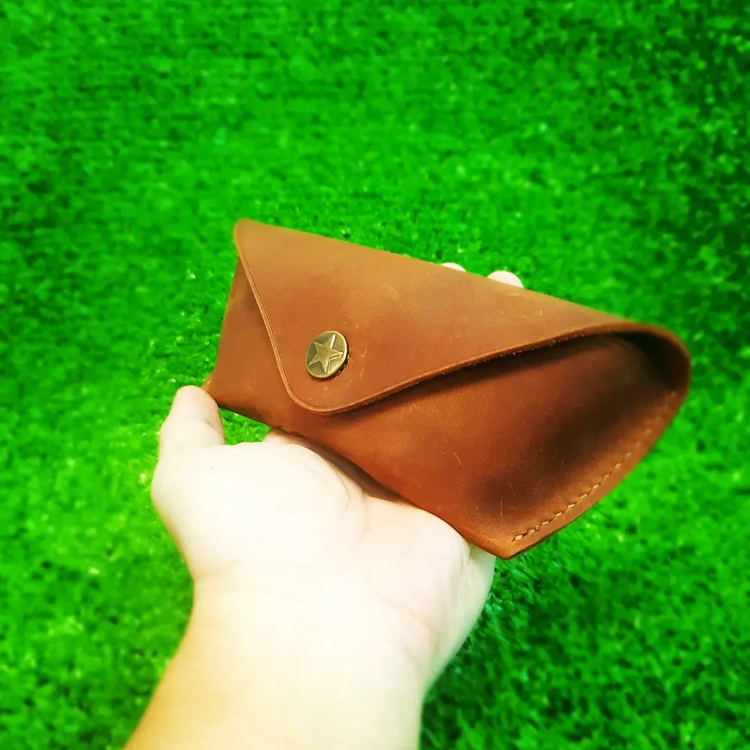 Bao Da Đựng Mắt Kính Da Bò (Da Thật) Nút Bóp - da Thủ Công Handmade V1