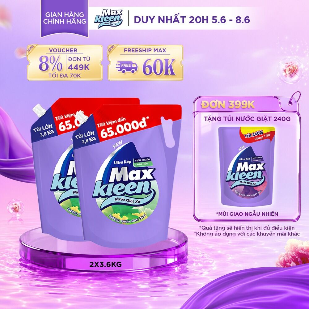 Combo 2 túi nước giặt Huyền Diệu/ Hoa Nắng/ Vườn Sớm Mai / Thiên Nhiên 3.6kg/3.8kg
