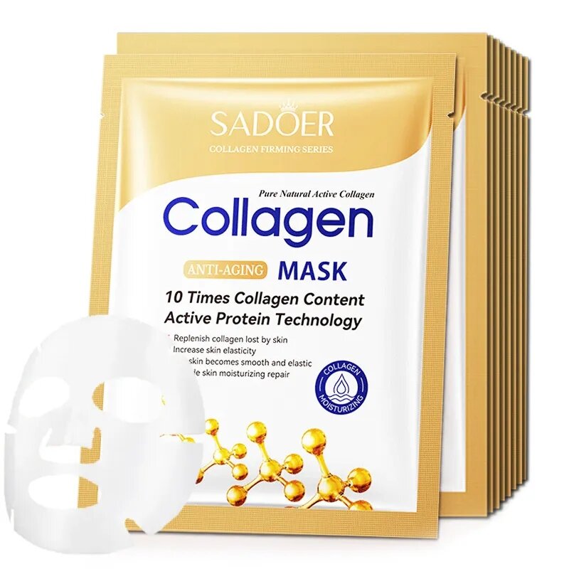 Mặt nạ collagen 10 bộ dưỡng ẩm chống lão hóa làm sáng da chăm sóc da mặt tấm khẩu trang unisex toàn bộ mặt điều trị