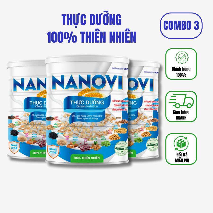 Combo 3 hộp bột ngũ cốc thực dưỡng Nanovi 900g data 2026 với 13 loại hạt nhập khẩu từ châu Âu thay thế bữa ăn phụ, tốt cho sức khỏe