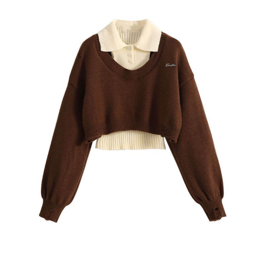 Bộ Đồ Hai Mảnh Cổ Polo Phong Cách Hàn Quốc Đầu Thu 2025 Áo Len Cardigan Dệt Kim Dáng Rộng Thoải Mái Bộ Đồ Công Sở