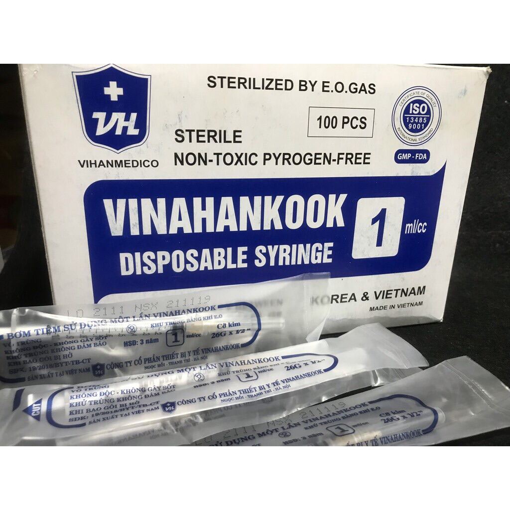 ❤Hộp 100 cây Bơm Kim Tiêm vô trùng 1CC 1ml VINAHANCOOK BƠM KIM TIÊM 1CC 1ML VÔ TRÙNG VINAHANCOOK