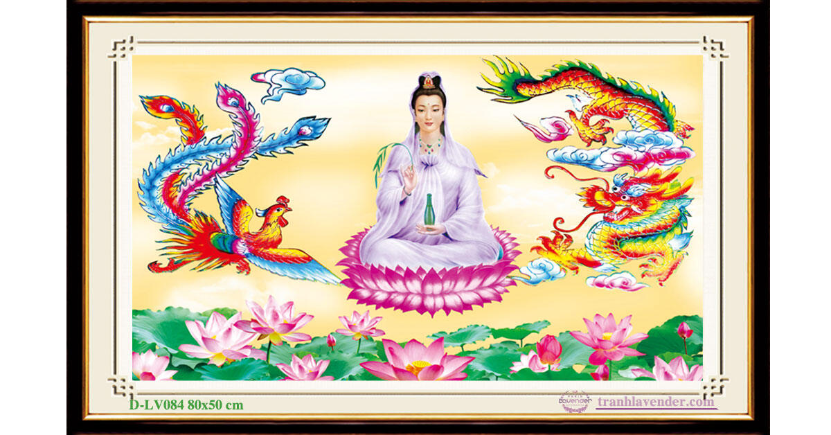 [ MỚI]Tranh đính đá quan âm long phụng Lv084 KT 80x50cm[ TRANH HÀ ĐOÀN]