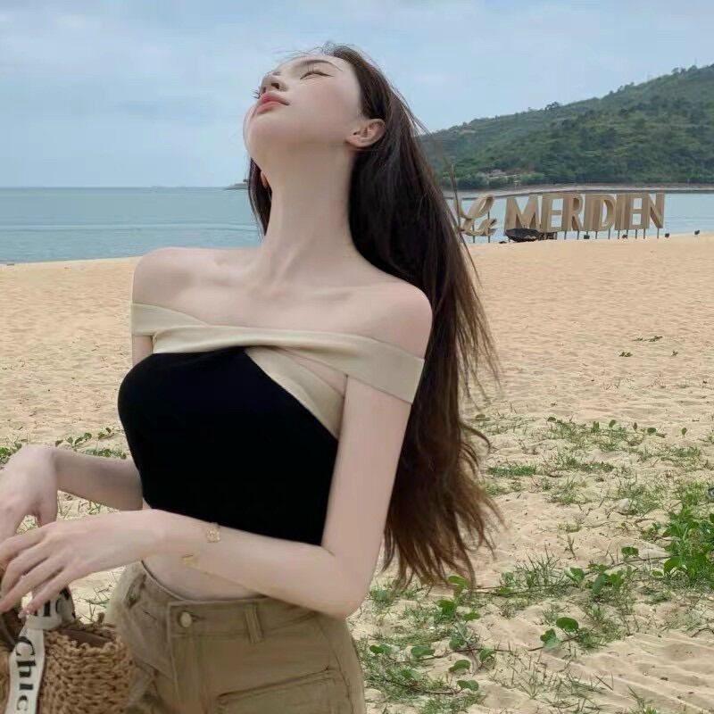 ÁO CROPTOP KIỂU CHÉO CỔ VIỀN MÀU