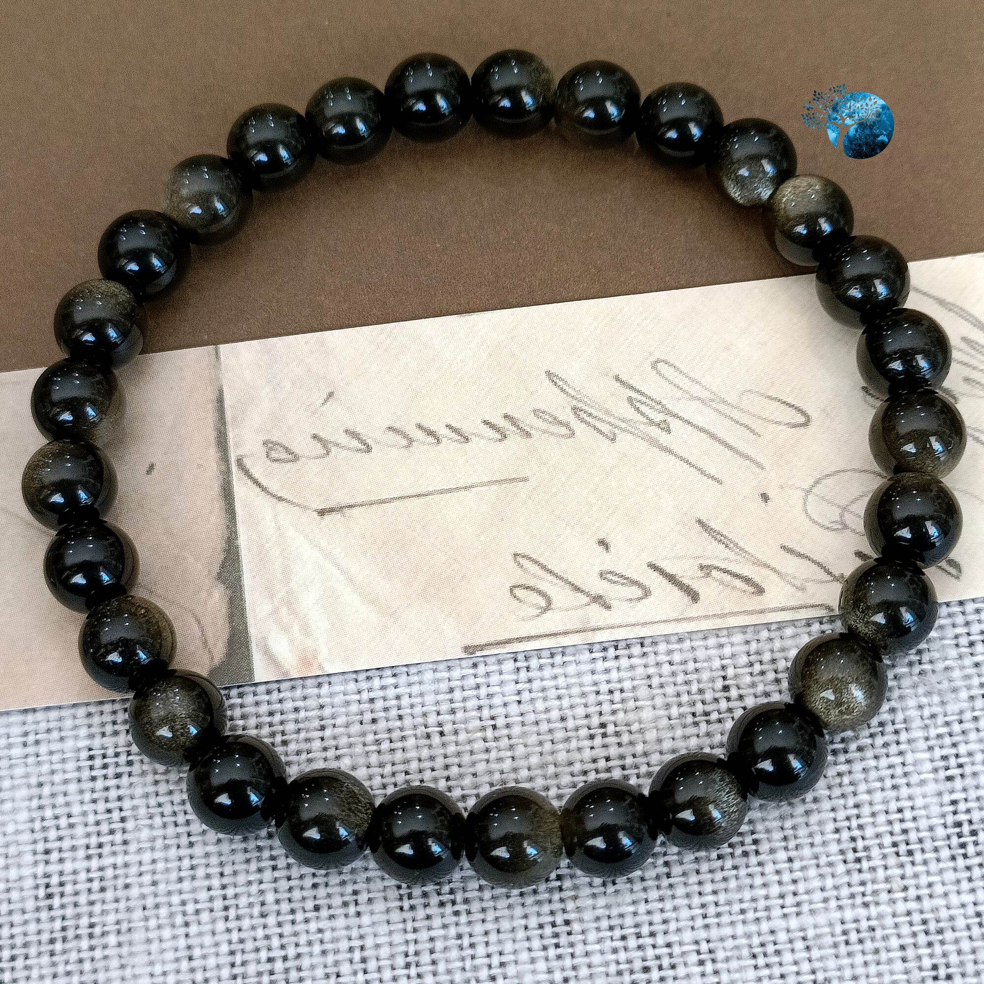 Vòng tay đá obsidian ánh vàng nâu 6mm