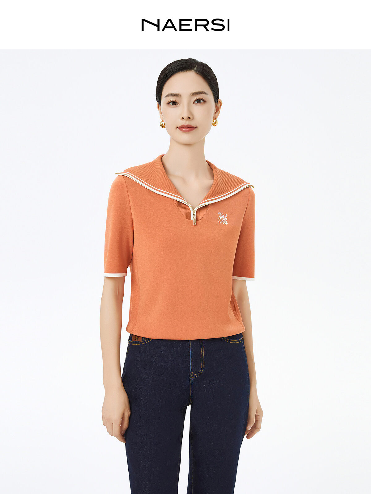 NAERSI | Turn-down Collar Spring and Autumn Stylish Youthful Simple Matching Knitwear - Thương hiệu NAERSI Giá 4,870,000 Đồng*Miễn phí vận chuyển