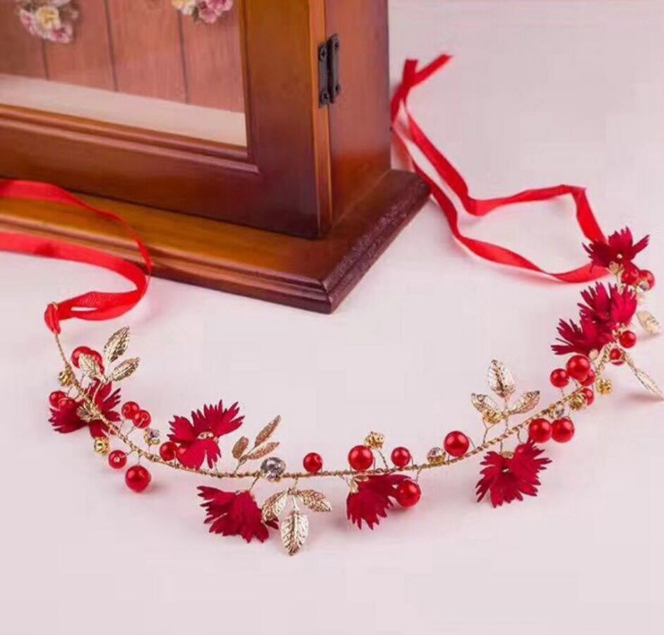 băng đô cài tóc hoa hạt có dây cột