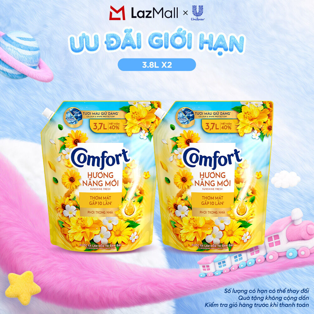 Combo 2 Nước Xả Vải Comfort Hương Nắng Mới Thơm Mát Gấp 10 Lần Túi 3.7L (bao bì tùy lô nhập hàng)