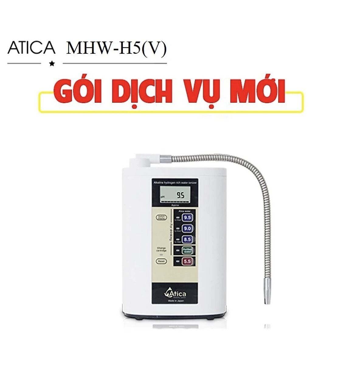 Máy lọc nước ion kiềm giàu hydro Atica MHW-5H sản xuất bởi Hitachi Maxell, nhập khẩu nguyên từ Nhật Bản và 2 năm thay lõi)