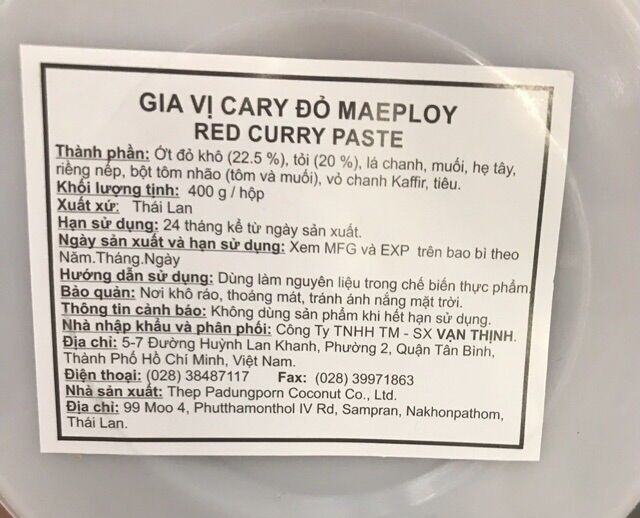 [HCM]MAE PLOY Gia Vị Cary Đỏ Hộp 400 gr Red Curry Paste