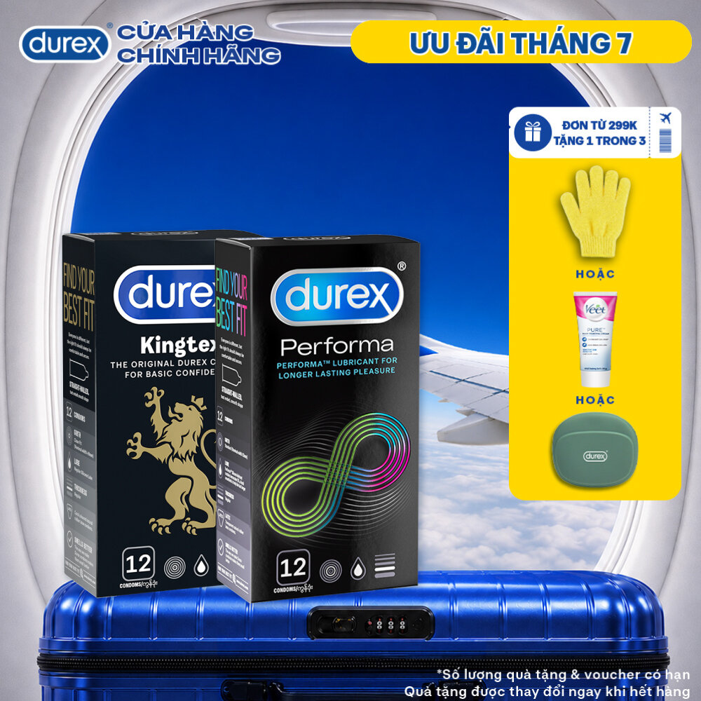 Combo 1 hộp Bao cao su Durex Kingtex 49mm 12 bao  1 hộp Bao cao su Durex Performa 52mm 12 bao