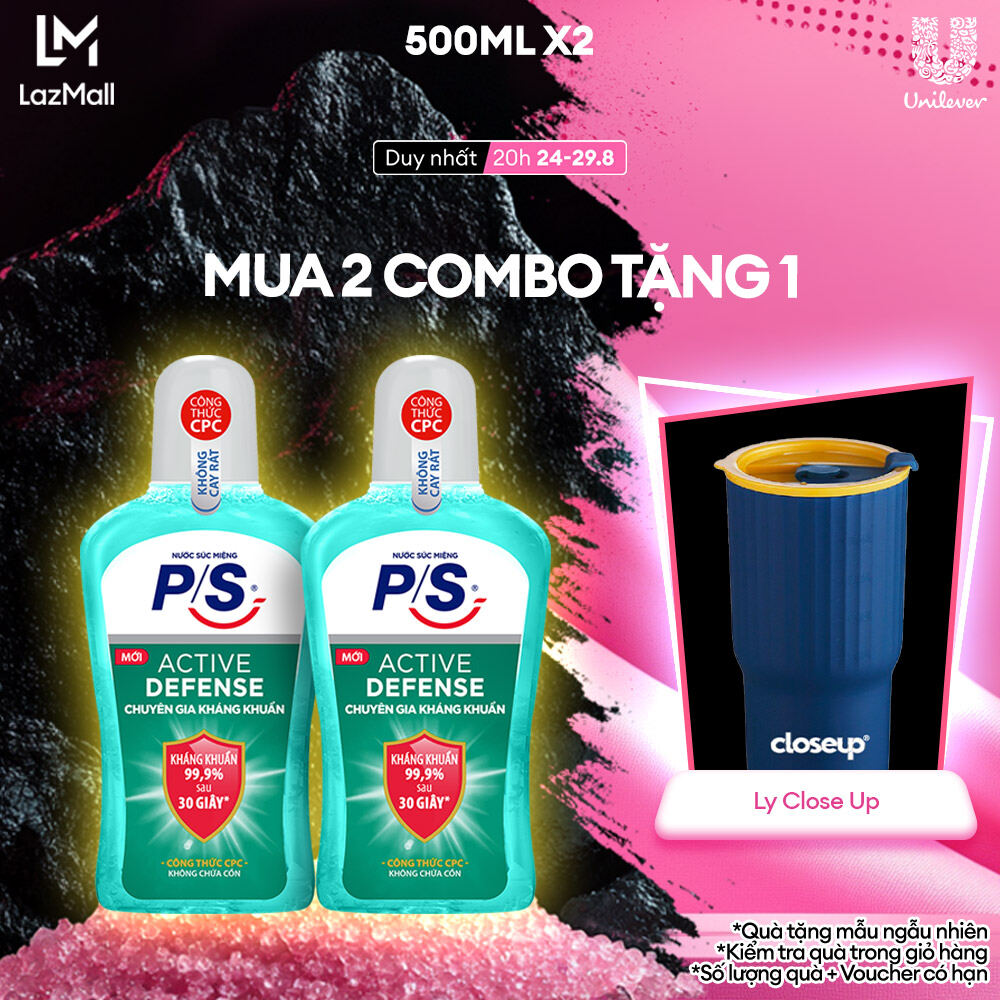Combo 2 Nước Súc Miệng P/S Chuyên Gia Kháng Khuẩn Không Cay Rát Kháng Khuẩn 99.9%Bảo Vệ Răng Miệng Tối Ưu 500Ml/Chai