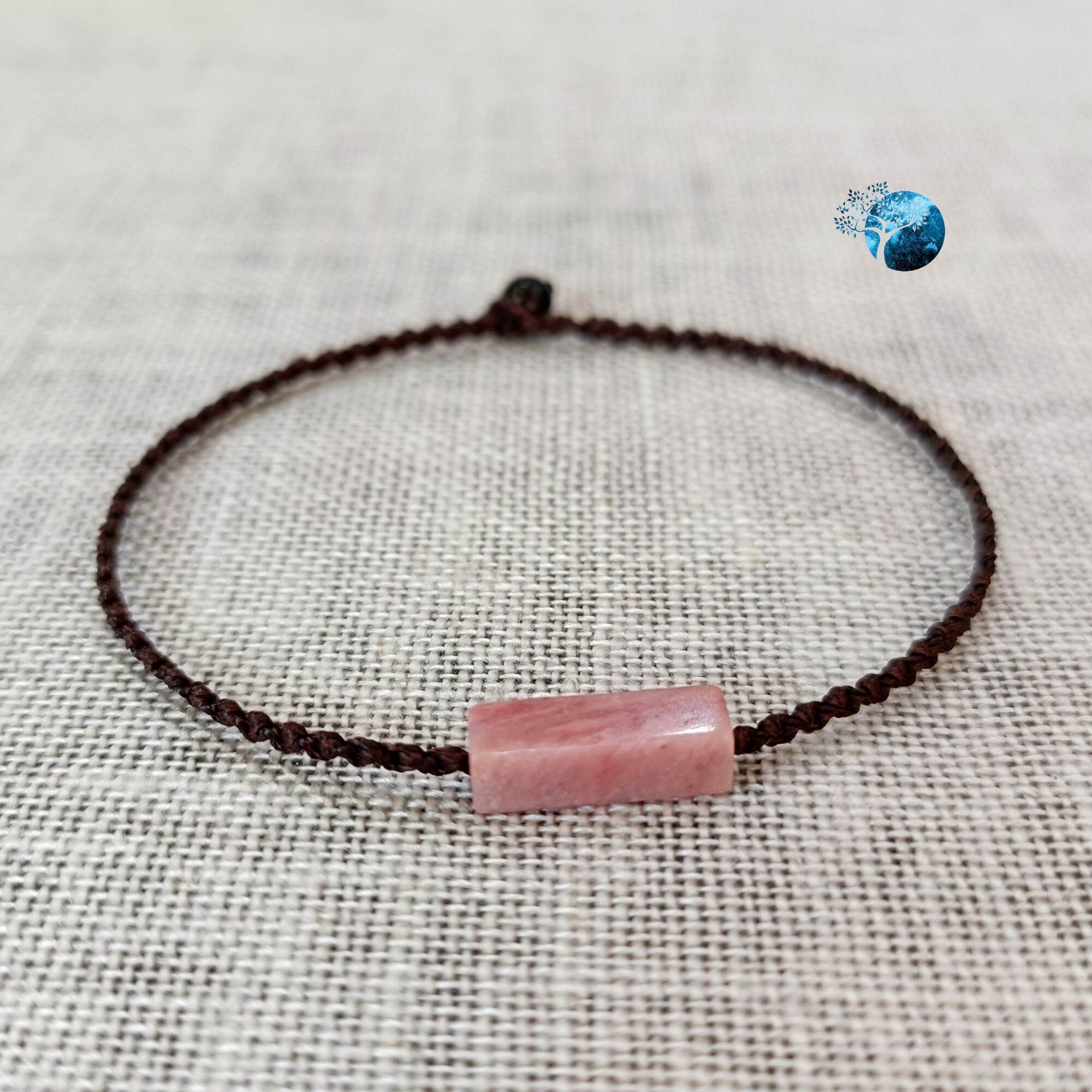 Vòng tay tết dây lu thống đá rhodonite