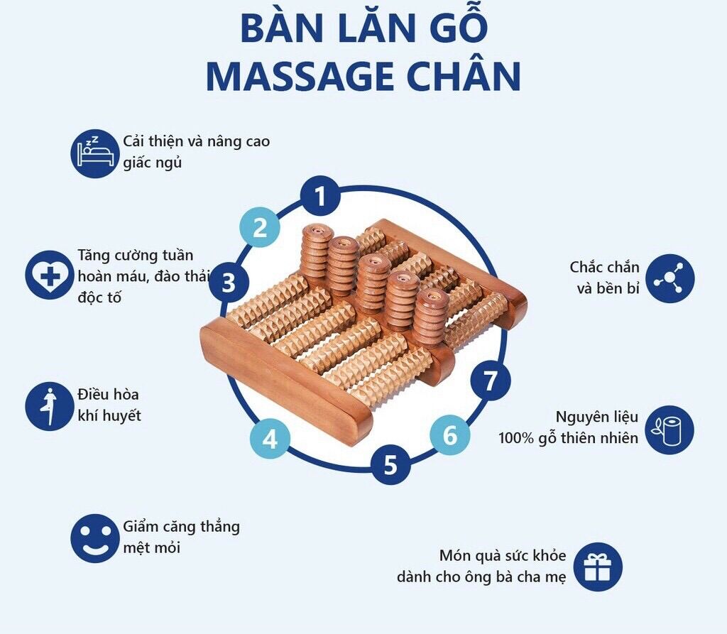 Bàn lăn massage lòng bàn chân / chà chân bằng gỗ 6 hàng