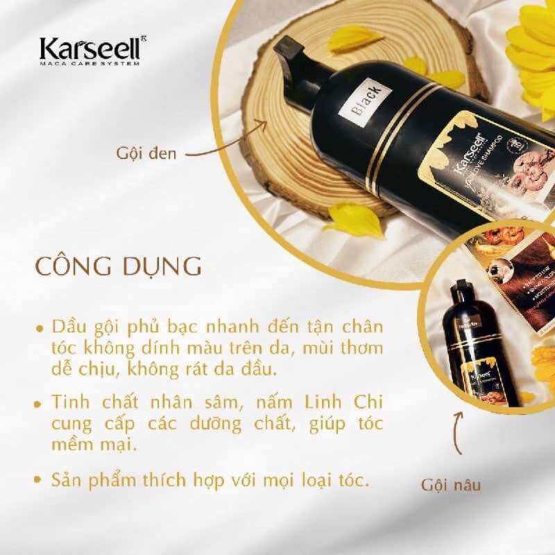 Dầu gội phủ bạc nhuộm tóc đen, nâu thảo dược karseell hair dye shampoo 500ml