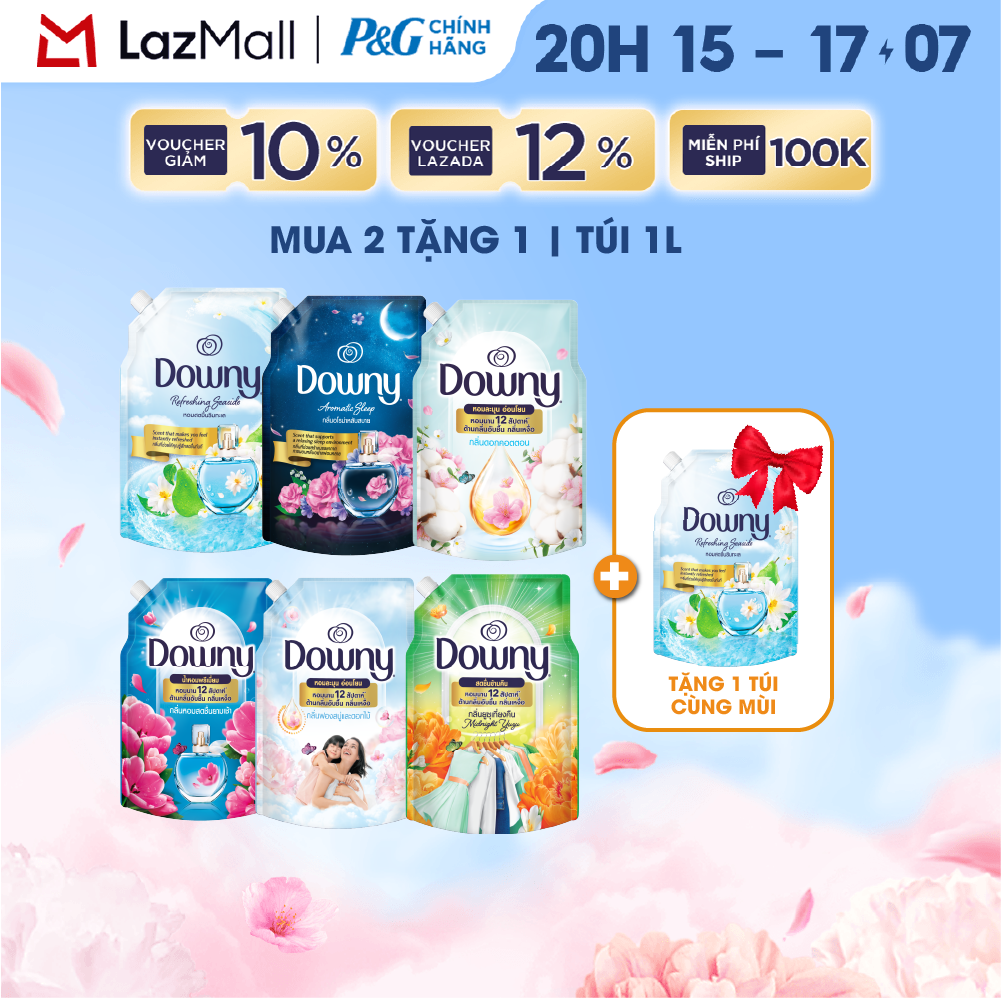 [MUA 2 TẶNG 1] Combo 3 Nước Xả Vải Đậm Đặc DOWNY Hoa Đêm/ Bờ Biển Tươi Mát/ Giấc Ngủ Thư Thái/ Tinh Khôi/ Đam Mê/ Nắng Mai/ Bung Tỏa Hạnh Phúc/ Cotton Thuần Khiết Túi 1L