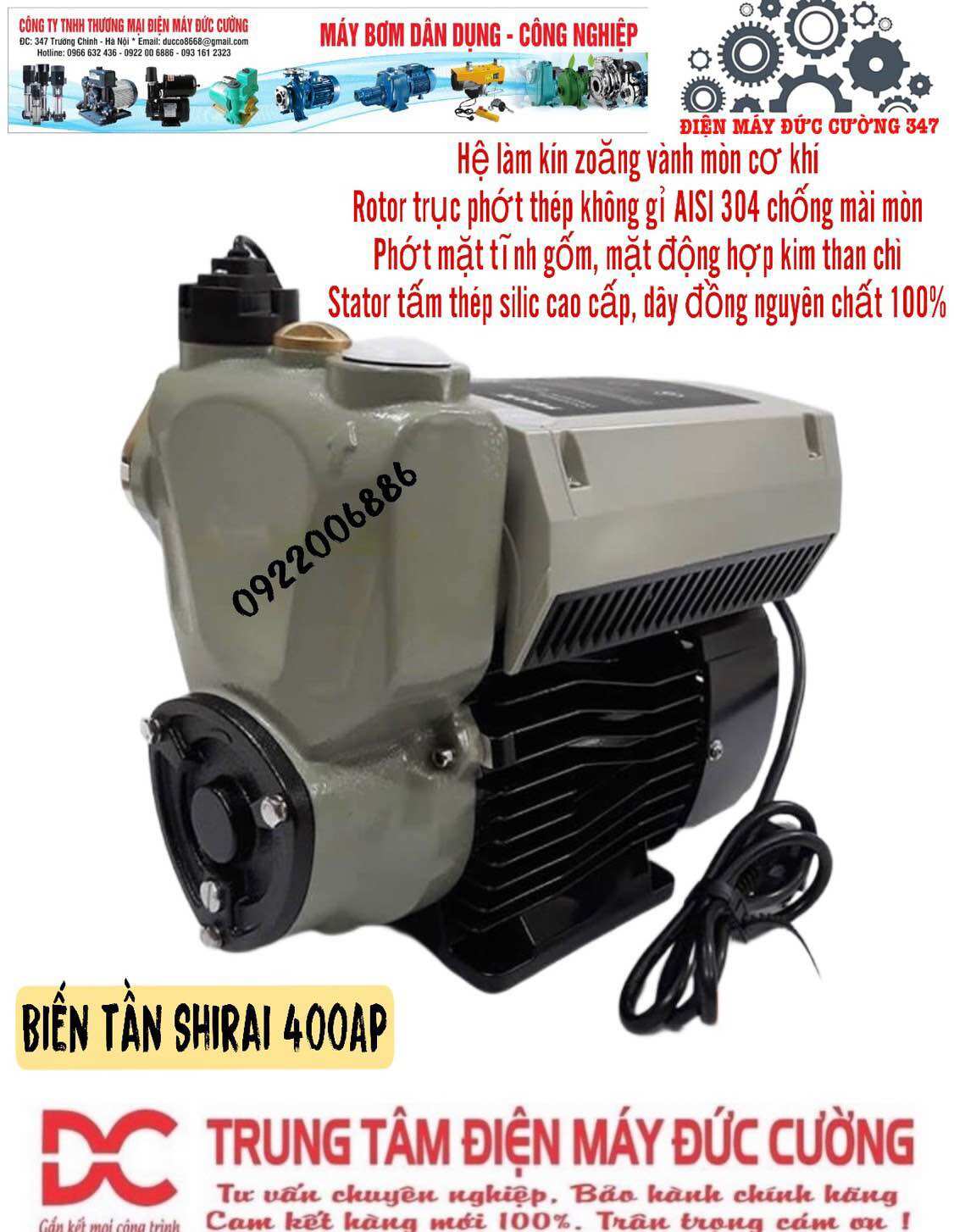 Máy bơm tăng áp biến tần shirai iijlm - 400ap