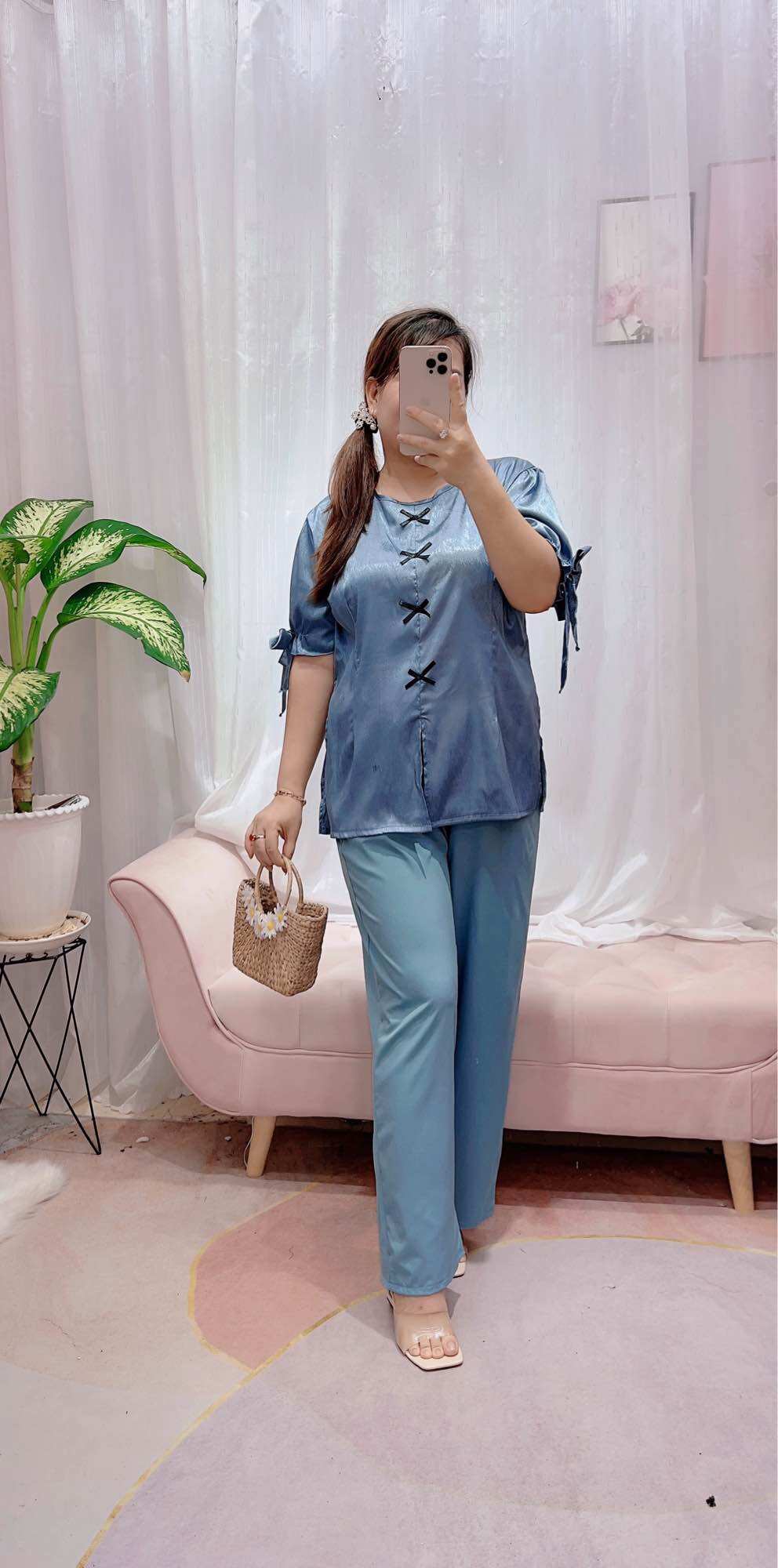 ĐỒ LAM GẤM BIGSIZE 60kg đến 95kg (bộ lam gấm tay nơ)
