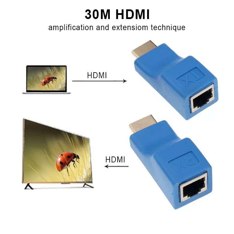 Set connector long HDMI for projector, display computer pc up projector distance 30m (HDMI to LAN)