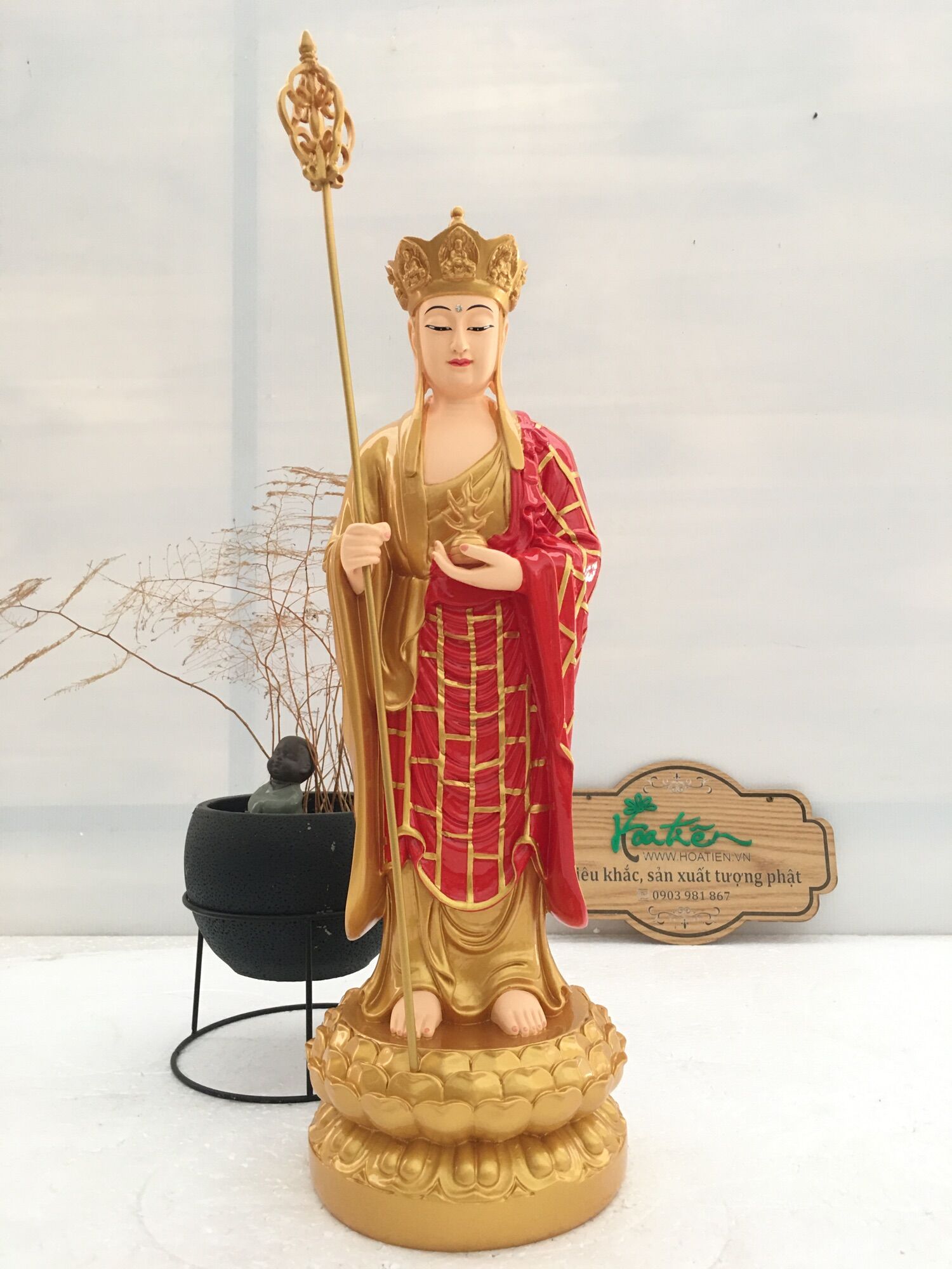 [HCM]Tượng địa tạng đứng 50cm composite và đá | Tượng Phật Hoa Tiên