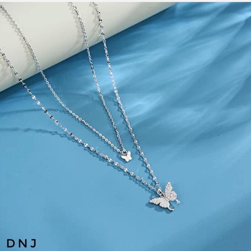 Dây chuyền bạc ý 2 dây bướm xinh