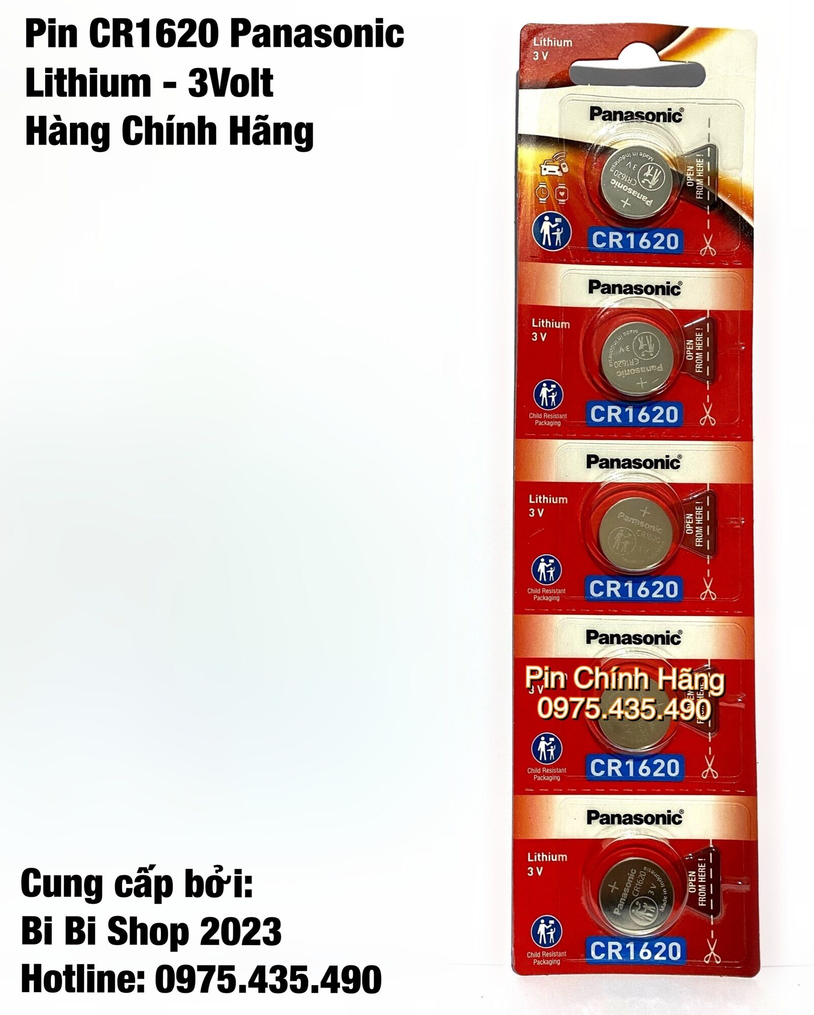 Pin cr1620 panasonic lithium 3v chính hãng vỉ 5 viên