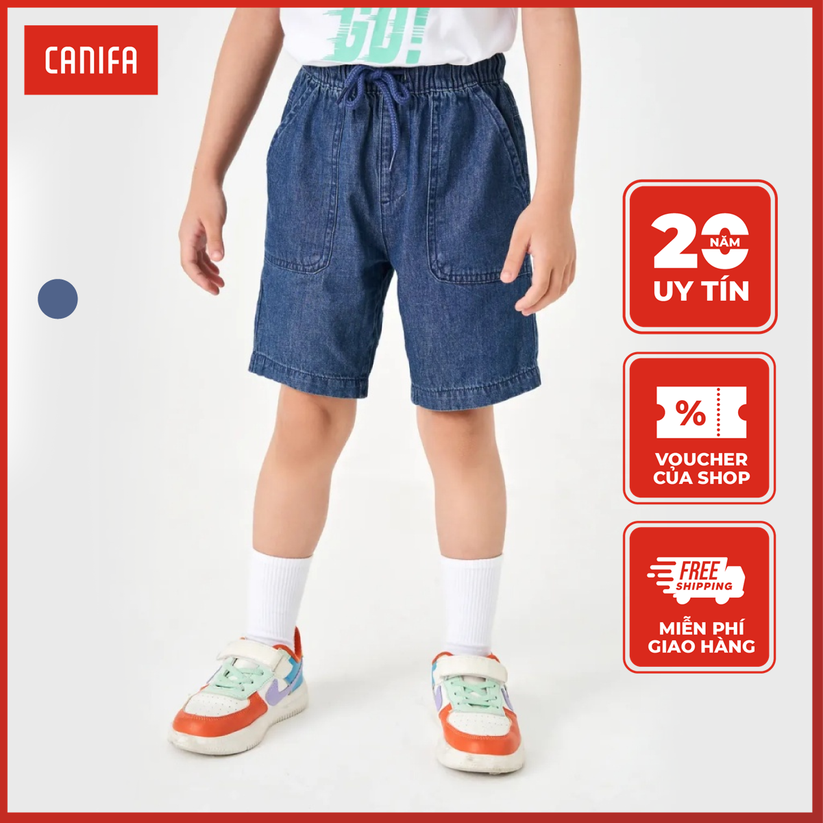 Áo phông bé trai canifa chất liệu 100% cotton, cổ tròn tay cộc 2ts22s061