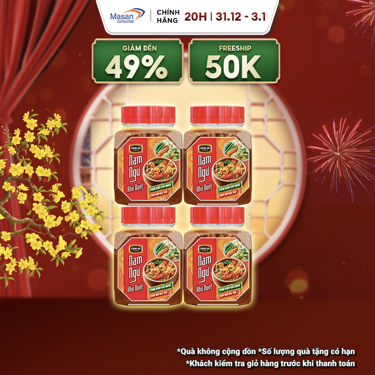 15.12-29.12 Voucher 18% CHO ĐƠN TỪ 199K Combo 4 Kho Quẹt Nam Ngư Tôm Khô Cà Mau Tóp Mỡ Ba Chỉ 200gr