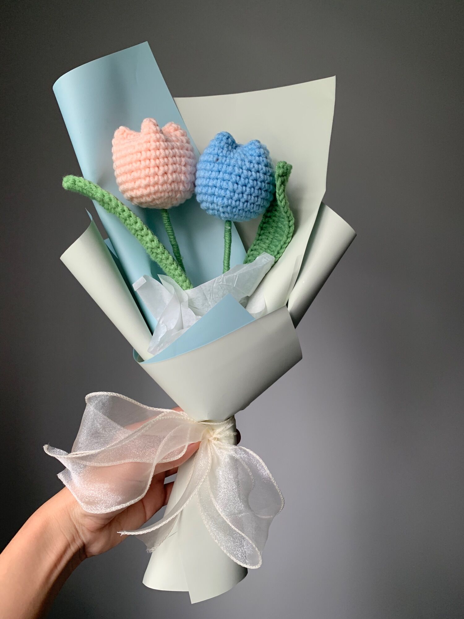 (Lẻ 1 bông) Hoa tulip bằng len handmade