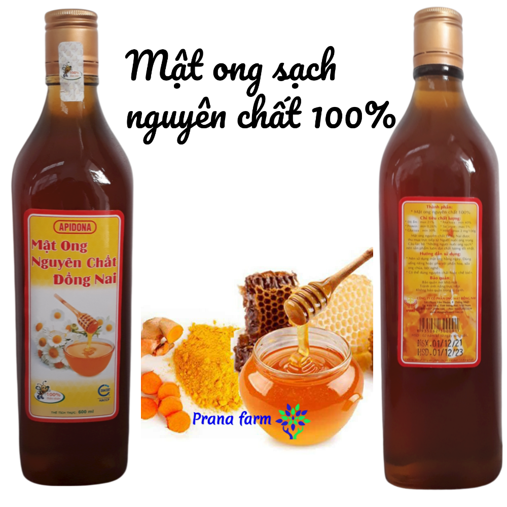 Mật ong nguyên chất 100% Đồng Nai honey 600ml chai thủy tinh, golden nectar